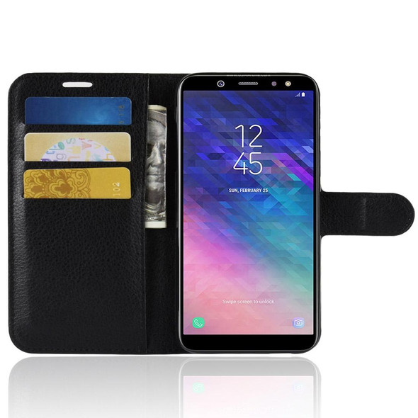 Litchi Texture Horizontal Flip Leather Case for Galaxy A6 (2018), with Wallet & Holder & Card Slots (Black)