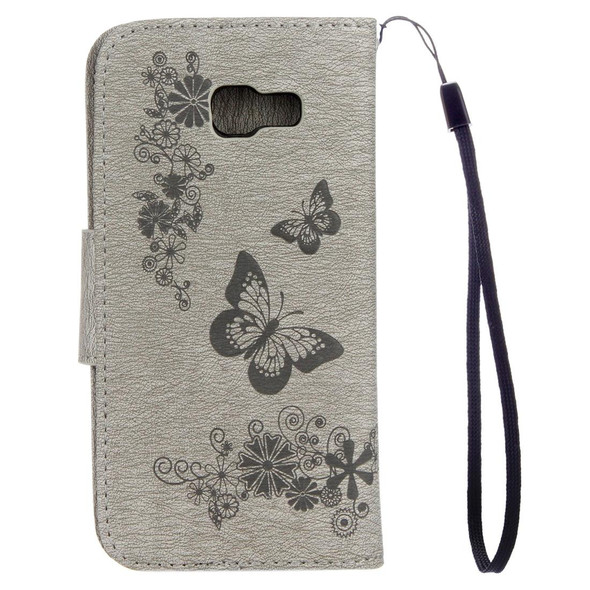 Galaxy A5 (2017) / A520 Butterflies Embossing Horizontal Flip Leather Case with Holder & Card Slots & Wallet & Lanyard (Grey)