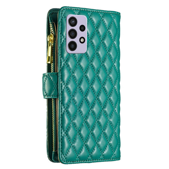 Samsung Galaxy A72 4G / 5G Diamond Lattice Zipper Wallet Leather Flip Phone Case(Green)