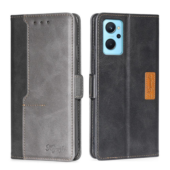 OPPO Realme 9i/A36 4G/A96 4G/K10 4G/A76 4G Contrast Color Side Buckle Leather Phone Case(Black + Grey)