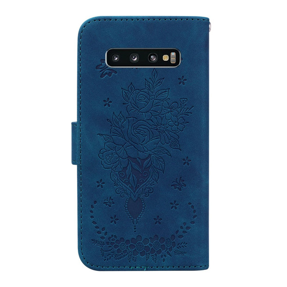 Samsung Galaxy S10+ Butterfly Rose Embossed Leather Phone Case(Blue)