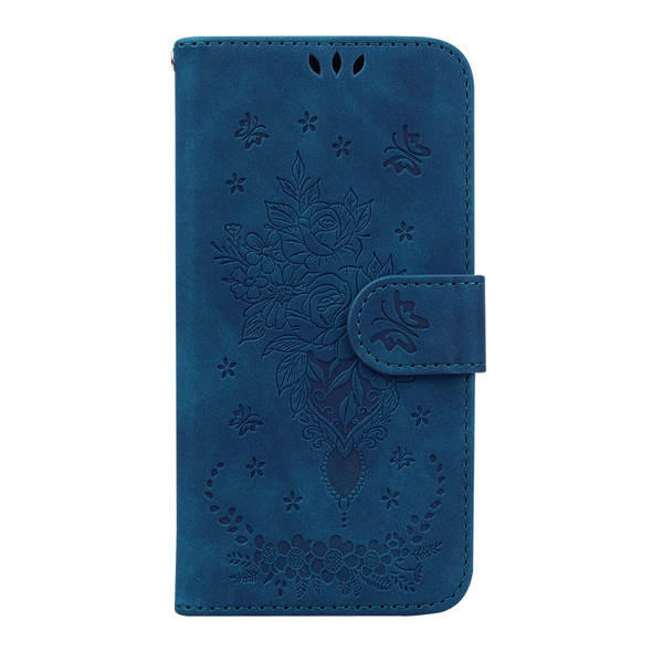 Samsung Galaxy A21s Butterfly Rose Embossed Leather Phone Case(Blue)