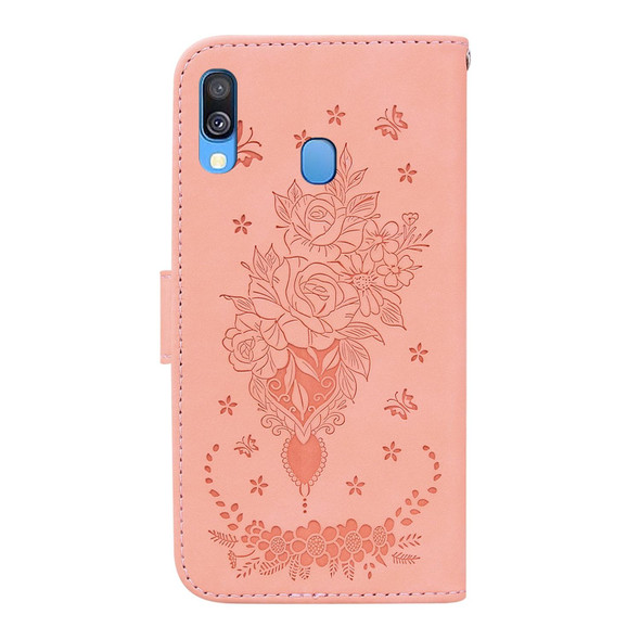 Samsung Galaxy A40 Butterfly Rose Embossed Leather Phone Case(Pink)