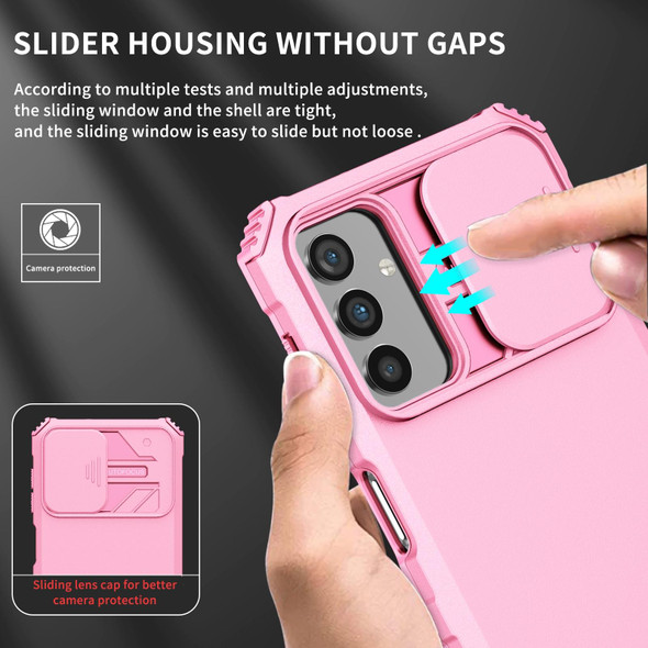 Samsung Galaxy A13 Stereoscopic Holder Sliding Camshield Phone Case(Pink)