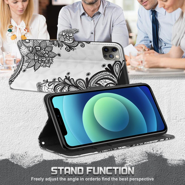 Samsung Galaxy A03s 166mm 3D Painting Pattern TPU + PU Leather Phone Case(Diagonal Black Flower)
