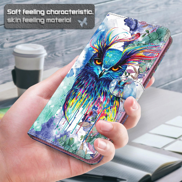 Samsung Galaxy A82 5G 3D Painting Pattern TPU + PU Leather Phone Case(Watercolor Owl)