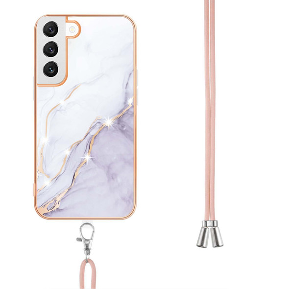 Samsung Galaxy S22+ 5G Electroplating Marble IMD TPU Phone Case with Lanyard(White 006)