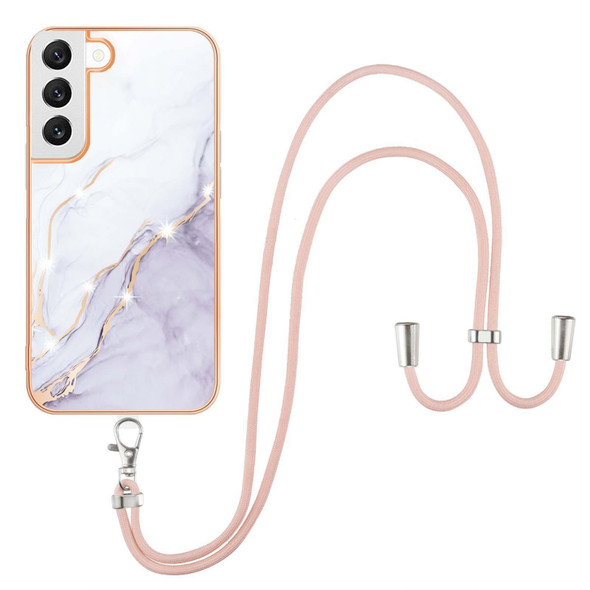 Samsung Galaxy S22 5G Electroplating Marble IMD TPU Phone Case with Lanyard(White 006)