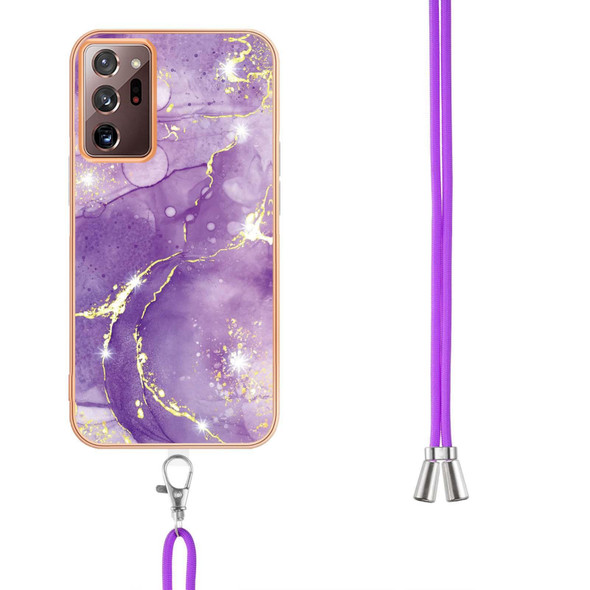 Samsung Galaxy Note20 Ultra Electroplating Marble IMD TPU Phone Case with Lanyard(Purple 002)