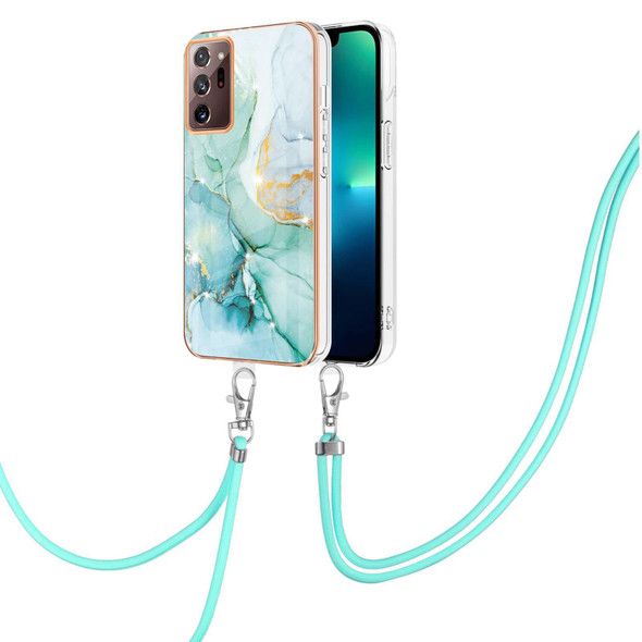 Samsung Galaxy Note20 Ultra Electroplating Marble IMD TPU Phone Case with Lanyard(Green 003)