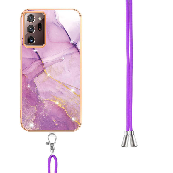 Samsung Galaxy Note20 Ultra Electroplating Marble IMD TPU Phone Case with Lanyard(Purple 001)