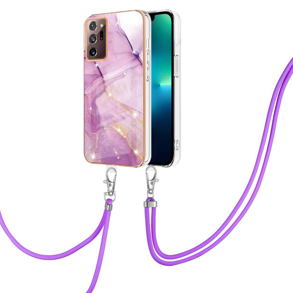 Samsung Galaxy Note20 Ultra Electroplating Marble IMD TPU Phone Case with Lanyard(Purple 001)