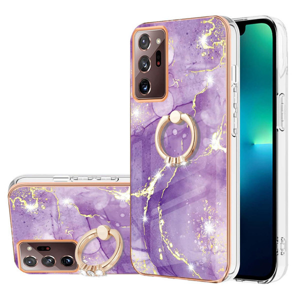 Samsung Galaxy Note20 Ultra Electroplating Marble IMD TPU Phone Case with Ring Holder(Purple 002)