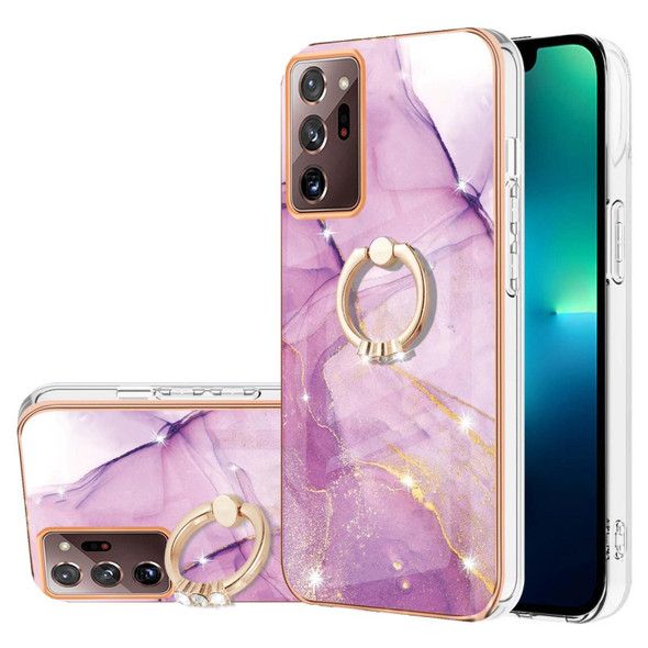 Samsung Galaxy Note20 Ultra Electroplating Marble IMD TPU Phone Case with Ring Holder(Purple 001)