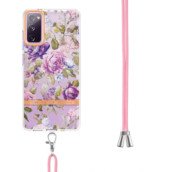 Samsung Galaxy S20 FE 5G / 4G Flowers Series TPU Phone Case with Lanyard(Purple Peony)