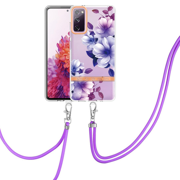 Samsung Galaxy S20 FE 5G / 4G Flowers Series TPU Phone Case with Lanyard(Purple Begonia)