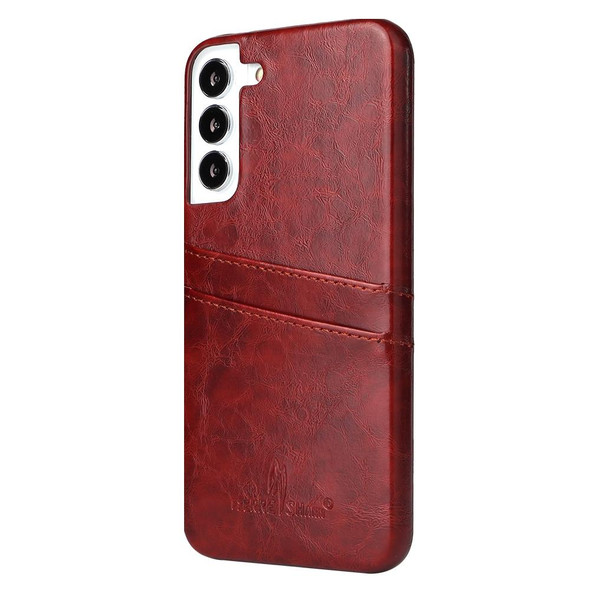 Samsung Galaxy S22 5G Fierre Shann Retro Oil Wax Texture PU Leather Phone Case with Card Slots(Brown)