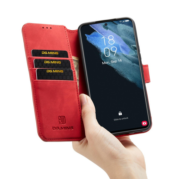 Samsung Galaxy S22 DG.MING Retro Oil Side Horizontal Flip Leather Case with Holder & Card Slots & Wallet(Red)