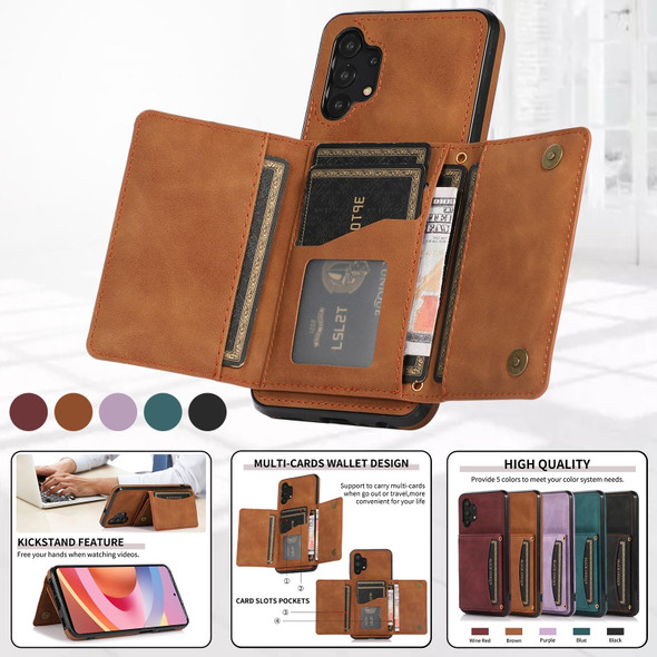 Samsung Galaxy A32 4G Three-fold Leather Phone Case with Card Slot & Wallet & Holder(Brown)
