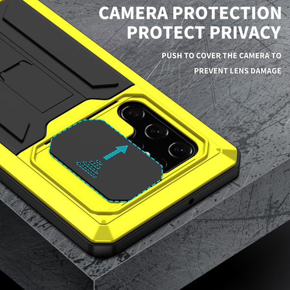 Samsung Galaxy S22 Ultra 5G R-JUST Sliding Camera Metal + Silicone Holder Phone Case(Yellow)
