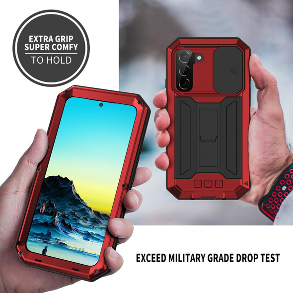 Samsung Galaxy S22 5G R-JUST Sliding Camera Metal + Silicone Holder Phone Case(Red)