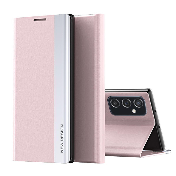 Samsung Galaxy A33 5G Side Electroplated Magnetic Flip Leather Case with Holder(Pink)