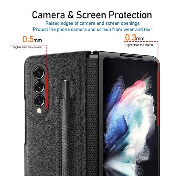 Samsung Galaxy Z Fold3 5G GKK Hinge Litchi Texture PU + PC Phone Case with Pen Slot(Green)