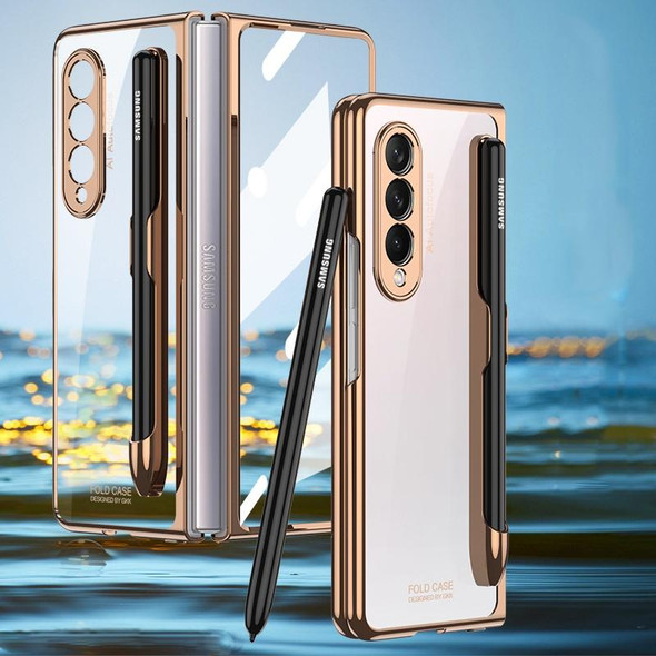 Samsung Galaxy Z Fold3 5G GKK Integrated Electroplating + Glass Phone Case with Pen Slot(Gold)