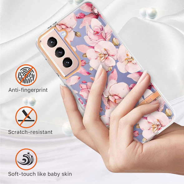Samsung Galaxy S21+ 5G Flowers and Plants Series IMD TPU Phone Case(Pink Gardenia)