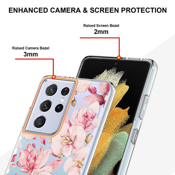 Samsung Galaxy S21 Ultra 5G Flowers and Plants Series IMD TPU Phone Case(Pink Gardenia)
