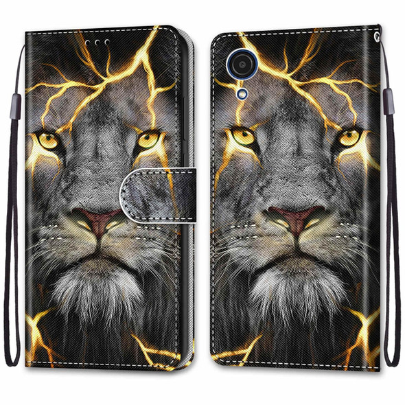 Samsung Galaxy A03 Core Coloured Drawing Cross Texture Horizontal Flip Leather Phone Case with Holder & Card Slots & Wallet & Lanyard(Fission Lion)