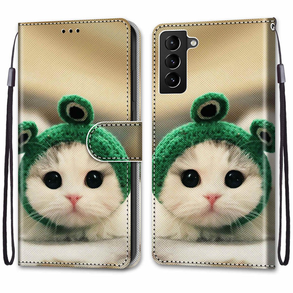 Samsung Galaxy S22+ 5G Coloured Drawing Cross Texture Horizontal Flip Leather Phone Case with Holder & Card Slots & Wallet & Lanyard(Frog Kitten)