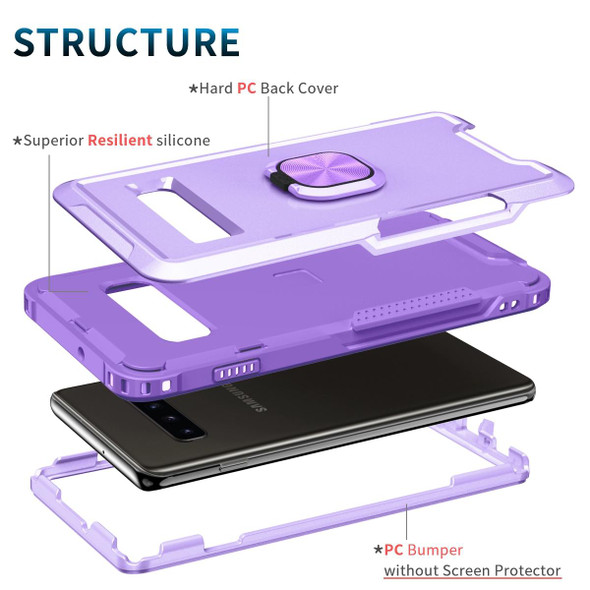 Samsung Galaxy S10+ 3 in 1 PC + TPU Phone Case with Ring Holder(Purple)