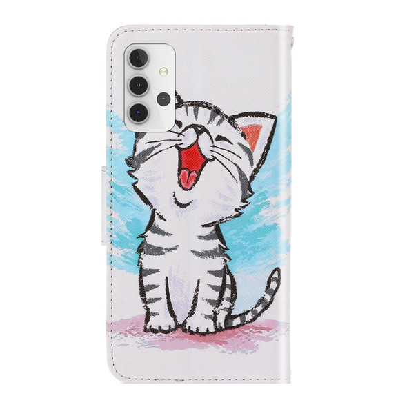 Samsung Galaxy A32 5G 3D Colored Drawing Horizontal Flip Leather Phone Case with Holder & Card Slots & Wallet(Red Mouth Cat)