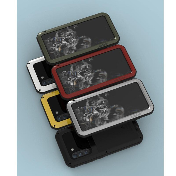 Samsung Galaxy S21 FE LOVE MEI Metal Shockproof Waterproof Dustproof Protective Phone Case with Glass(Black)