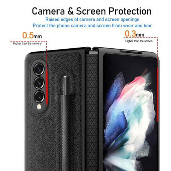 Samsung Galaxy Z Fold3 5G Litchi Texture Hinge Protection Folding Phone Case with Pen Cover(Black)