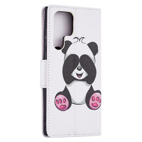 Samsung Galaxy S22 Ultra 5G Colored Drawing Pattern Horizontal Flip Phone Leather Case with Holder & Card Slots & Wallet(Panda)