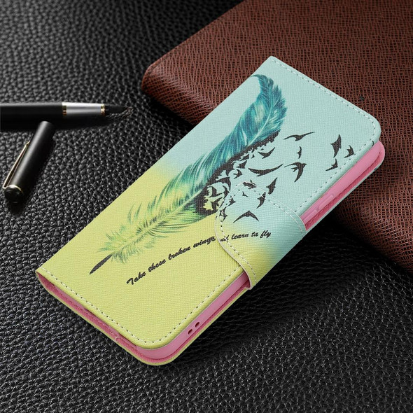 Samsung Galaxy S22 5G Colored Drawing Pattern Horizontal Flip Phone Leather Case with Holder & Card Slots & Wallet(Feather)