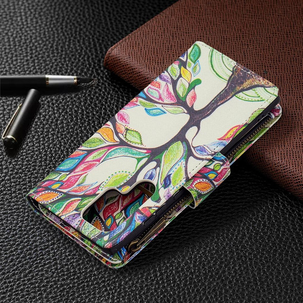 Samsung Galaxy S22 Ultra 5G Colored Drawing Pattern Zipper Horizontal Flip Phone Leather Case with Holder & Card Slots & Wallet(Tree)