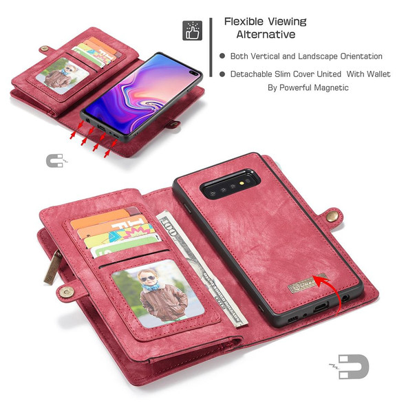 CaseMe Detachable Multifunctional Horizontal Flip Leatherette Case for Galaxy S10, with Card Slot & Holder & Zipper Wallet & Photo Frame (Red)