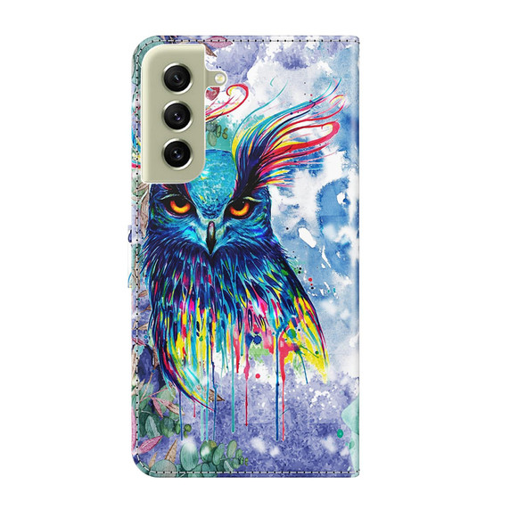 Samsung Galaxy S21 FE 5G 3D Painting Pattern TPU + PU Leather Phone Case(Watercolor Owl)