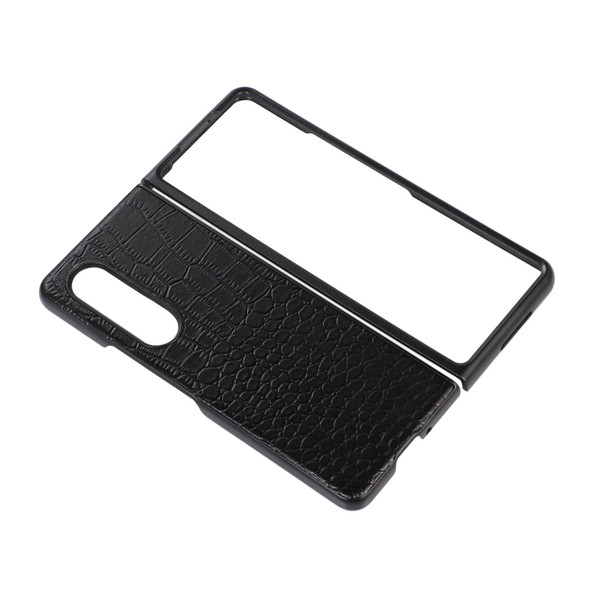 Samsung Galaxy Z Fold3 5G Crocodile Top Layer Cowhide Leather Phone Case(Black)