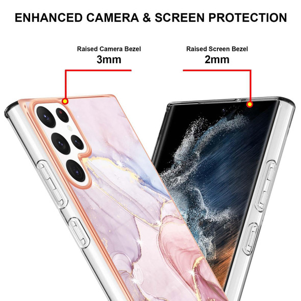 Samsung Galaxy S22 Ultra 5G Electroplating Marble IMD TPU Phone Case(Rose Gold 005)