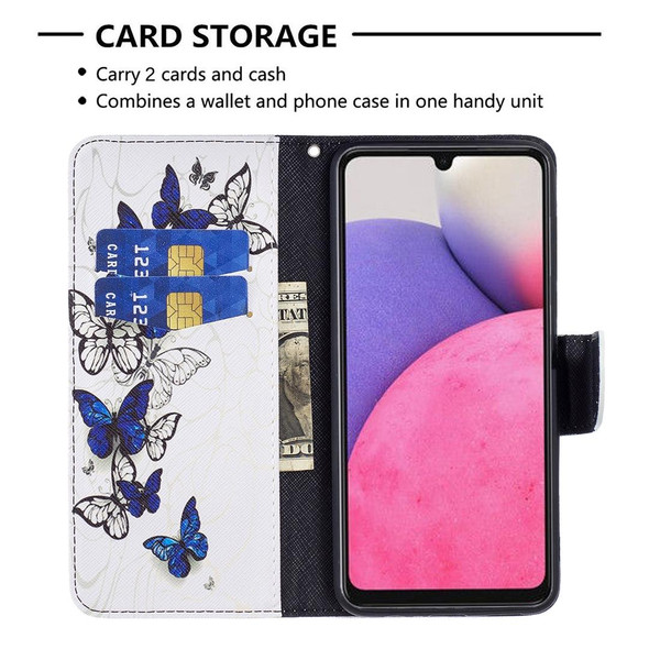 Samsung Galaxy A33 5G Colored Drawing Leather Phone Case(Butterflies)