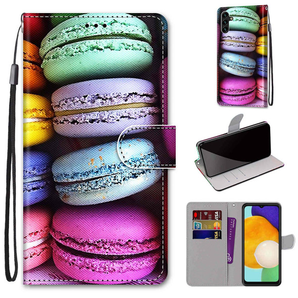 Samsung Galaxy A13 5G Coloured Drawing Cross Texture Horizontal Flip PU Phone Leather Case with Holder & Card Slots & Wallet & Lanyard(Colorful Layer(Colorful Layer Cake)