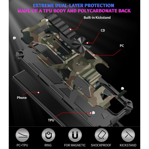 Samsung Galaxy S22 Ultra 5G Camouflage Armor Shockproof TPU + PC Magnetic Protective Phone Case with Holder(Army Green)