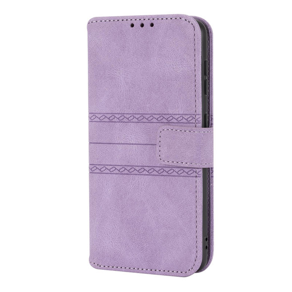 Samsung Galaxy Z Fold2 5G Embossed Striped Magnetic Buckle PU + TPU Horizontal Flip Phone Leather Case(Purple)