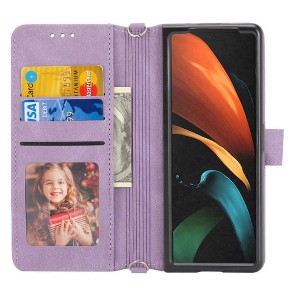 Samsung Galaxy Z Fold2 5G Embossed Striped Magnetic Buckle PU + TPU Horizontal Flip Phone Leather Case(Purple)