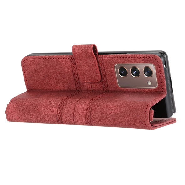 Samsung Galaxy Z Fold2 5G Embossed Striped Magnetic Buckle PU + TPU Horizontal Flip Phone Leather Case(Red)