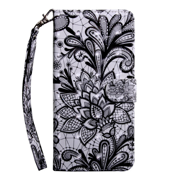 Samaung Galaxy S22 5G 3D Painted Pattern Horizontal Flip Leather Phone Case with Holder & Lanyard(Black Lace)